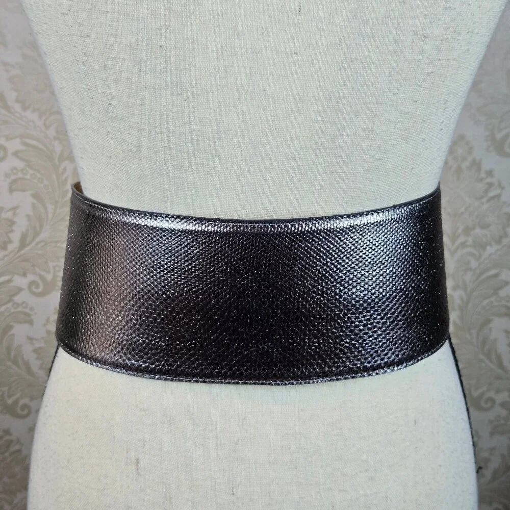 W Kleinberg Size Small Wide Karung Snake Belt Silver Black Solid Brass Buckle